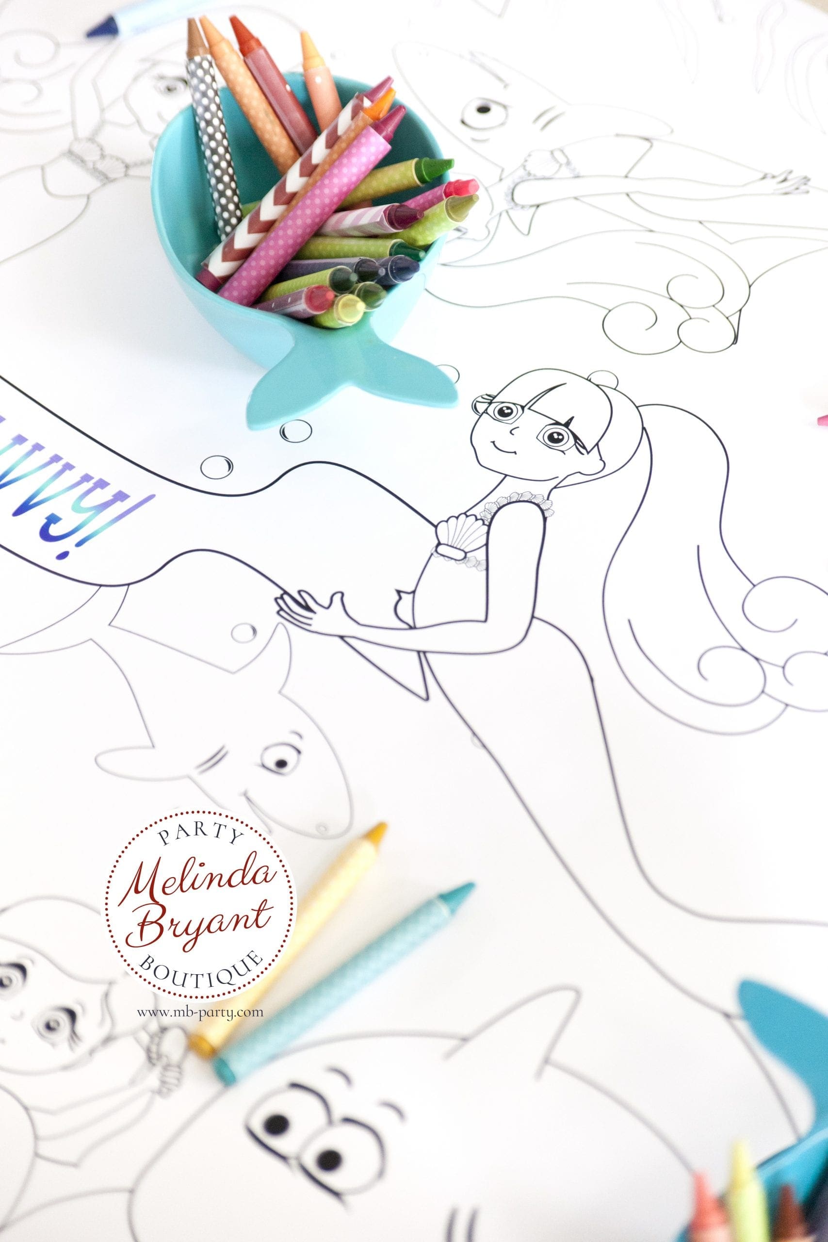 Mermaid “My Coloring Table Runner” – Melinda Bryant Party Boutique Blog