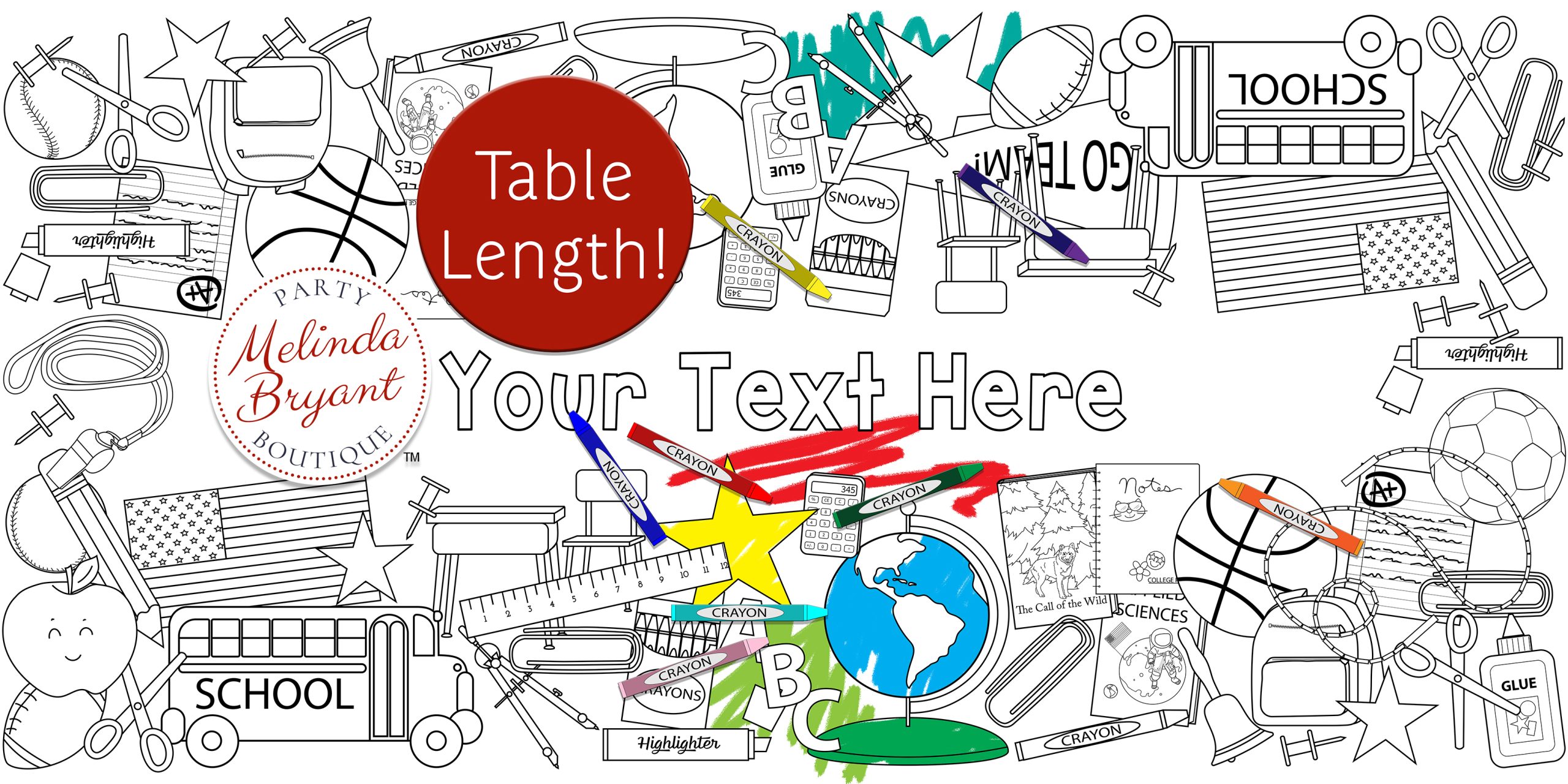 Back to school themed coloring table runner